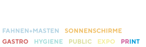 WEBA Fahnenmasten & Sonnenschirme Logo + Gastro, Hygiene, Public, Expo, Print